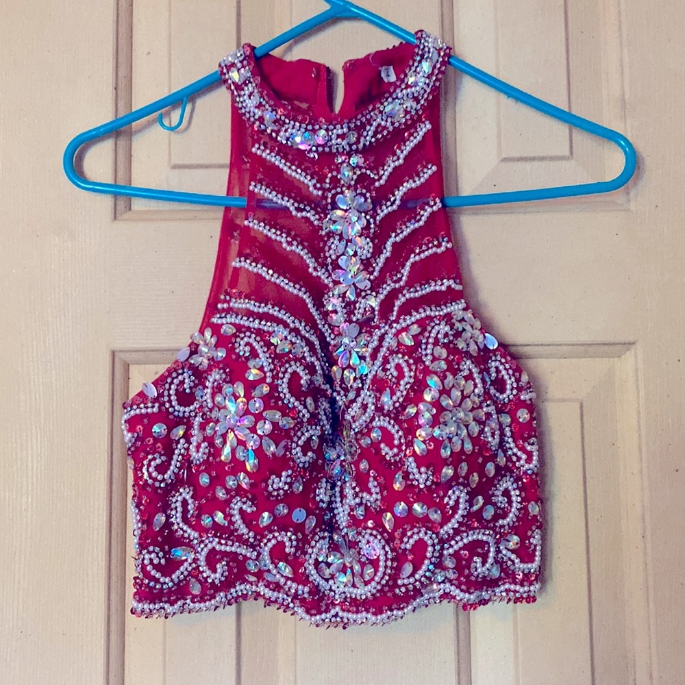 Festive Red crop top with Gems